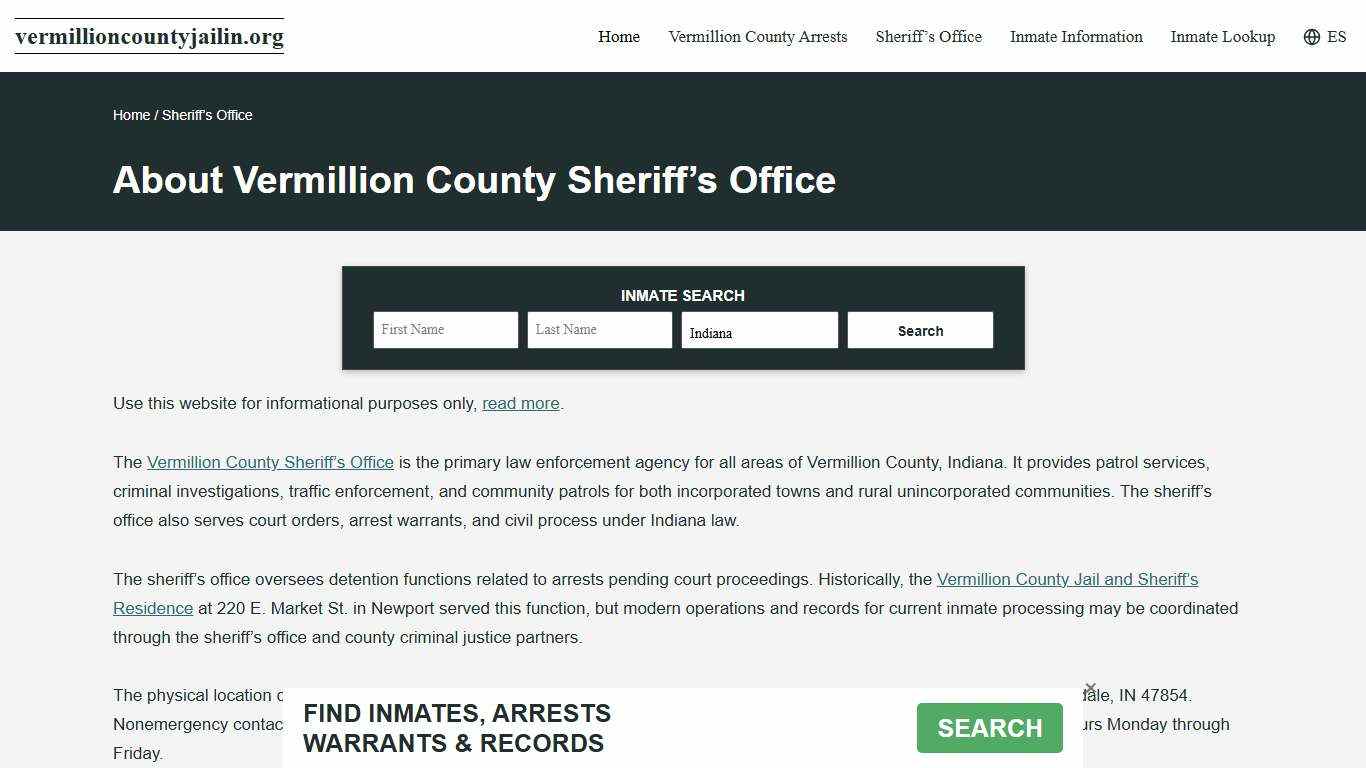 Vermillion County, IN Sheriff, Contacts, Bond Info