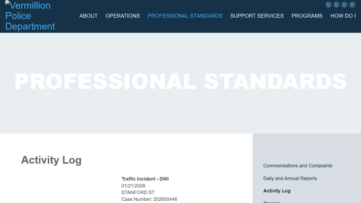 Vermillion Police Department | Activity Log