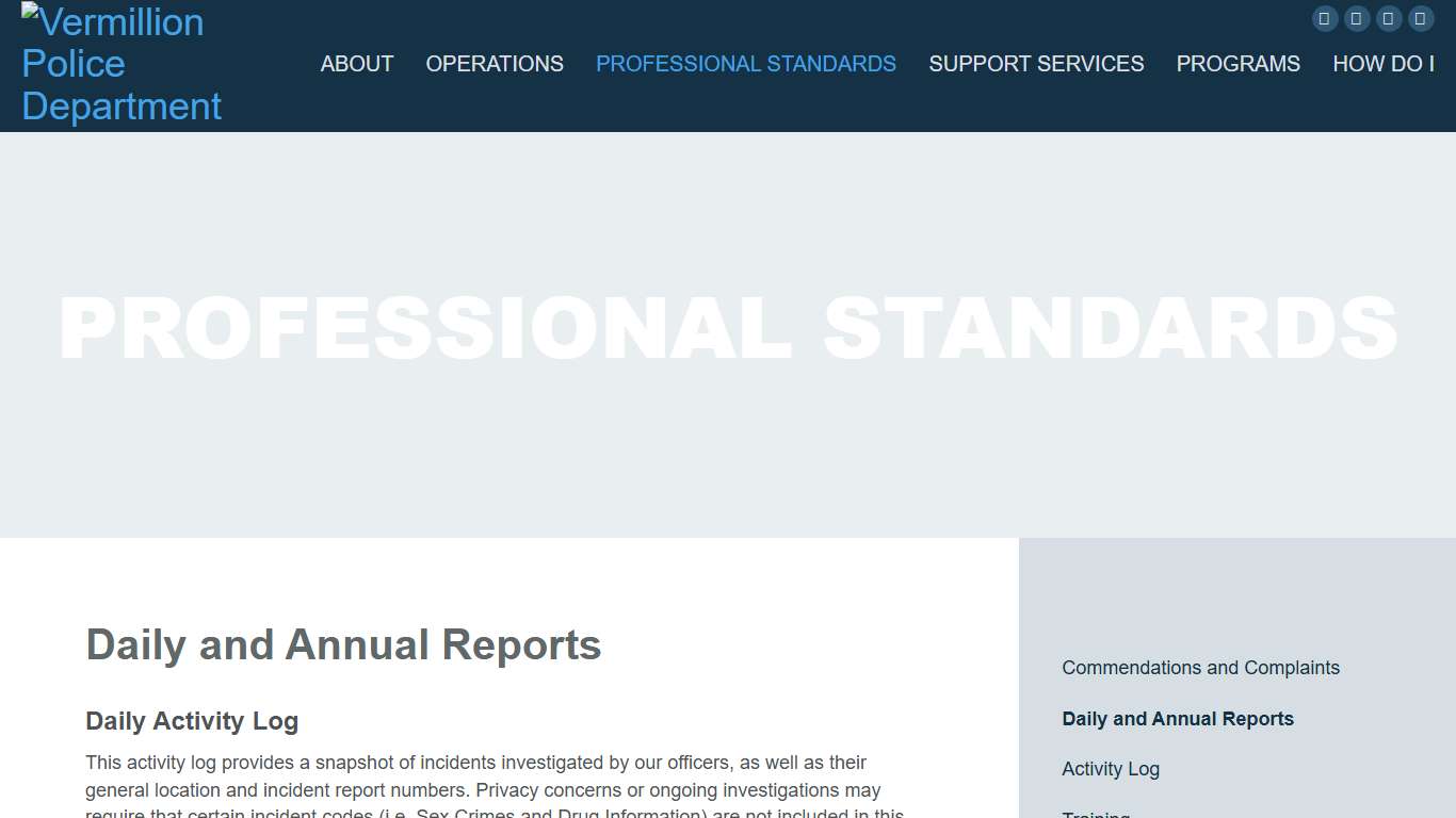 Vermillion Police Department | Daily and Annual Reports