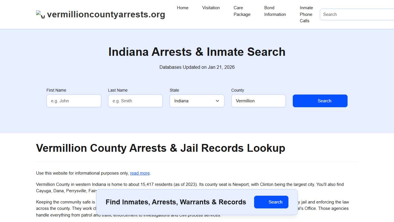 Vermillion County, IN Arrests, Warrants, Police Records Search